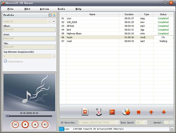 3herosoft CD Burner screenshot