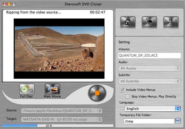 3herosoft DVD Cloner for Mac screenshot