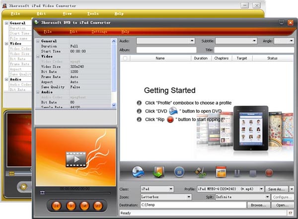 It converts DVD and other video formats to iPad video MP4 and iPad MP3 easily.