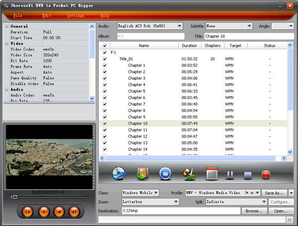 3herosoft DVD to Pocket PC Ripper screenshot