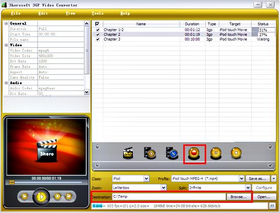 3herosoft 3GP Video Converter can convert 3GP to MPEG4 format for iPod