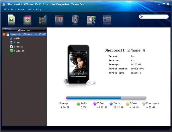 Click to view 3herosoft iPhone Call List to Computer Transfer 4.1.3.0619 screenshot