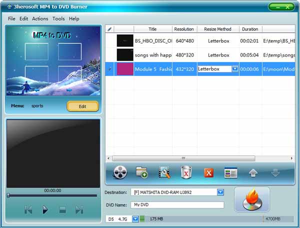 3herosoft MP4 to DVD Burner screenshot