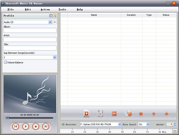 Click to view 3herosoft Music CD Burner 3.0.3.0711 screenshot
