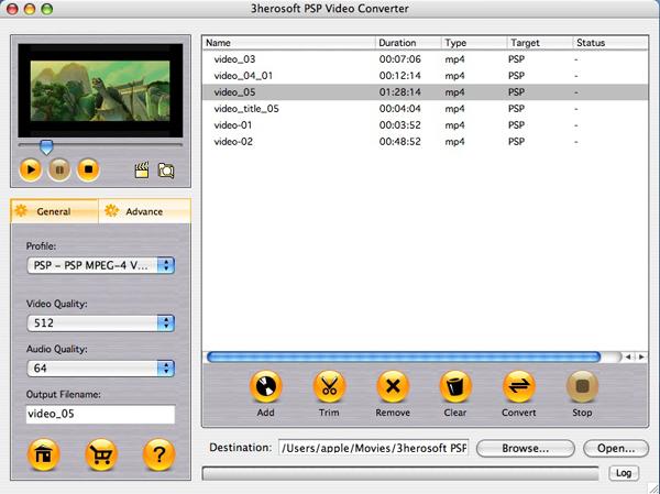3herosoft PSP Video Converter for Mac screenshot