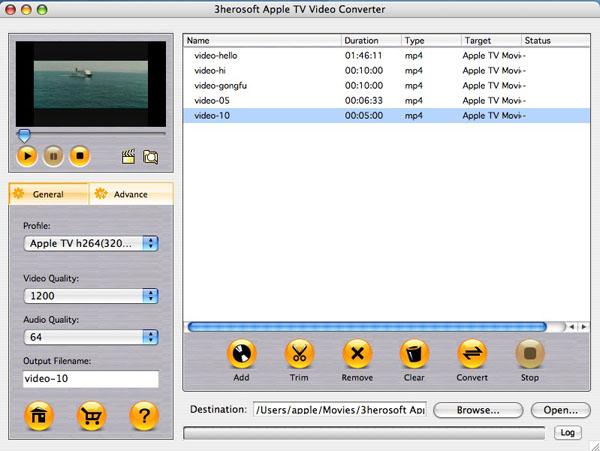 3herosoft Apple TV Video Converter for Mac screenshot