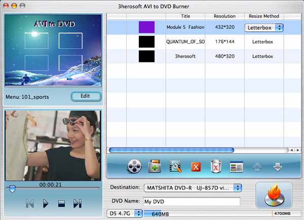 3herosoft AVI to DVD Burner for Mac screenshot