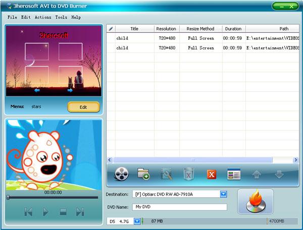 3herosoft AVI to DVD Burner screenshot