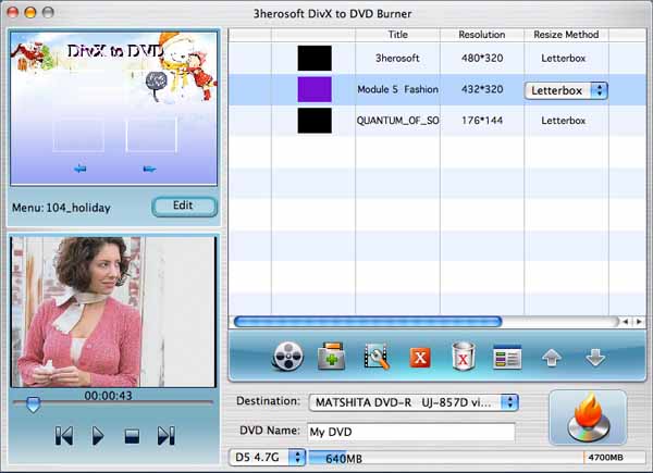 3herosoft DivX to DVD Burner for Mac screenshot
