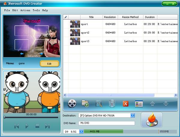 3herosoft DVD Creator screenshot