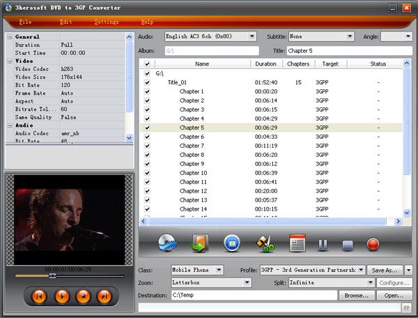 3herosoft DVD to 3GP Converter screenshot