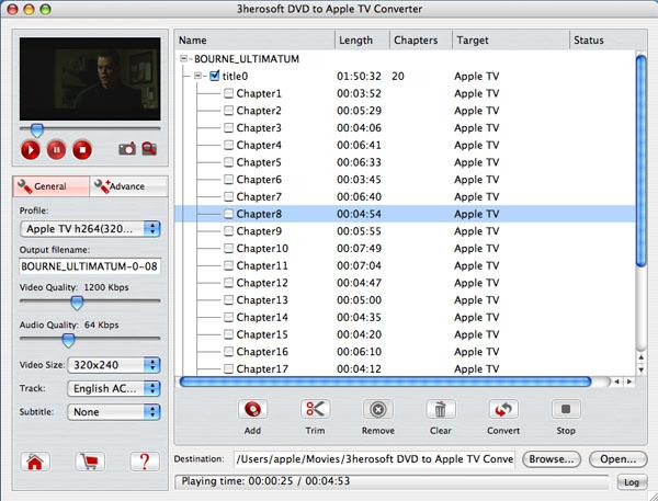 3herosoft DVD to Apple TV Converter for Mac screenshot