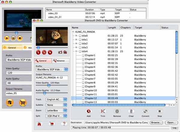 More screenshots of 3herosoft DVD to BlackBerry Suite for Mac.