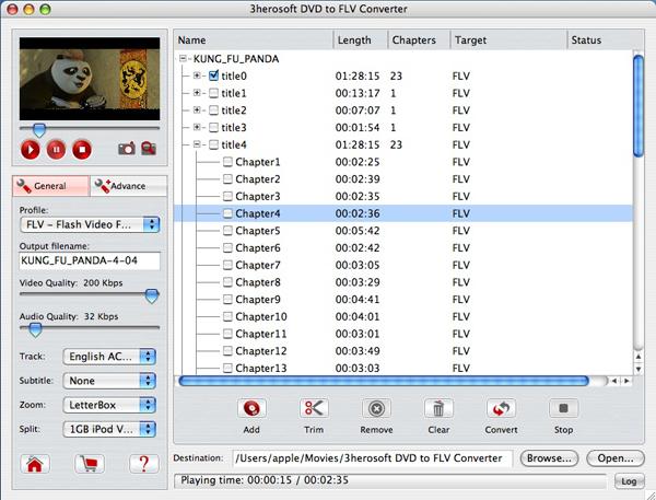 3herosoft DVD to FLV Converter for Mac screenshot