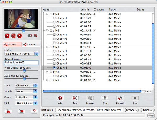 3herosoft DVD to iPad Converter for Mac screenshot