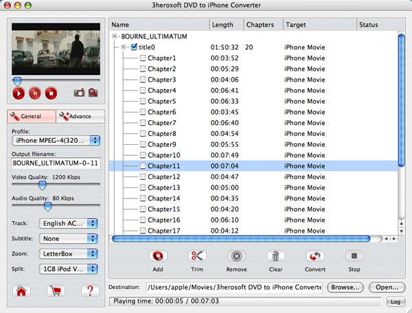 3herosoft DVD to iPhone Converter screenshot