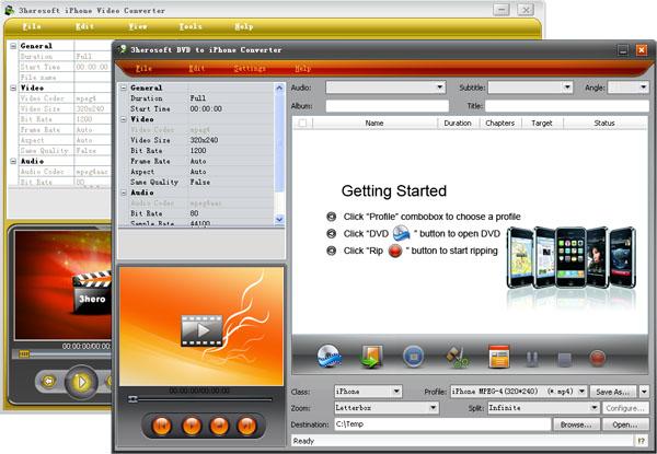 More screenshots of 3herosoft DVD to iPhone Suite.