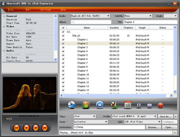 3herosoft DVD to iPod Converter screenshot