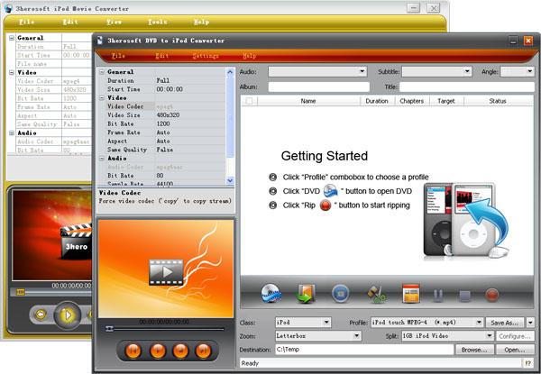 More screenshots of 3herosoft DVD to iPod Suite.