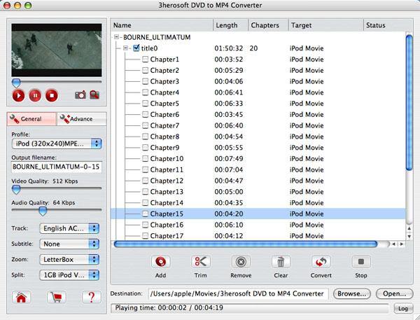 3herosoft DVD to MP4 Converter for Mac screenshot