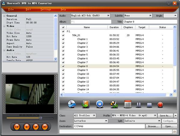 3herosoft DVD to MP4 Converter screenshot