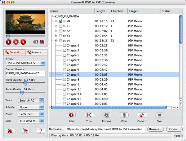 3herosoft DVD to PSP Converter for Mac screenshot