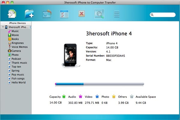 3herosoft iPhone to Computer Transfer for Mac screenshot
