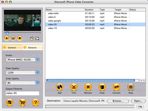 3herosoft iPhone Video Converter for Mac screenshot