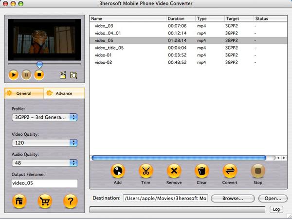 3herosoft Mobile Phone Video Converter for Mac screenshot