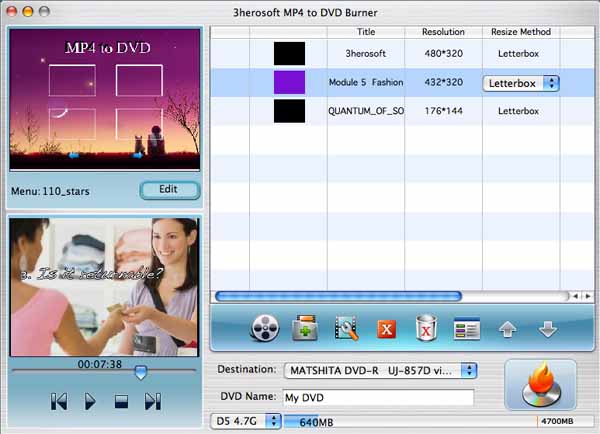 3herosoft MP4 to DVD Burner for Mac screenshot