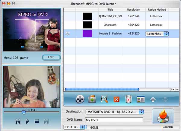 3herosoft MPEG to DVD Burner for Mac screenshot