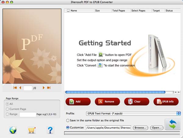 3herosoft PDF to EPUB Converter for Mac screenshot