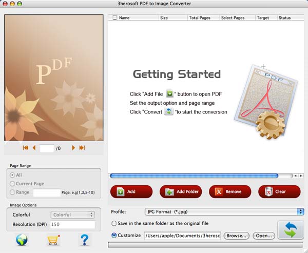 3herosoft PDF to Image Converter for Mac screenshot