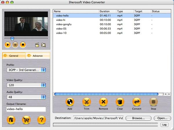 3herosoft Video Converter for Mac screenshot