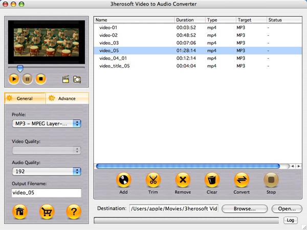 3herosoft Video to Audio Converter for Mac screenshot